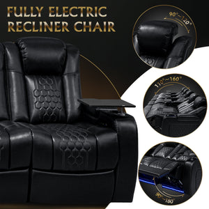 English Elm 601-black-1lg1lg1lg1lg1rg Nappa Leather Power Recliner with Rgb Lighting Home Theater W3819S00097