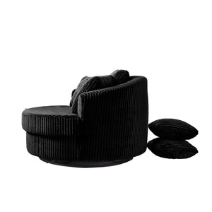 English Elm 360° 360 Swivel Round Lounge Chair Corduroy Upholstered Sculptural Seat with Removable Pillows Black W3705S00036