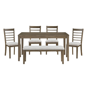 English Elm Stylish 6-Piece Light Brown Dining Table Set With Comfortable Upholstered Chairs & Versatile Bench B011P372218-GIGA