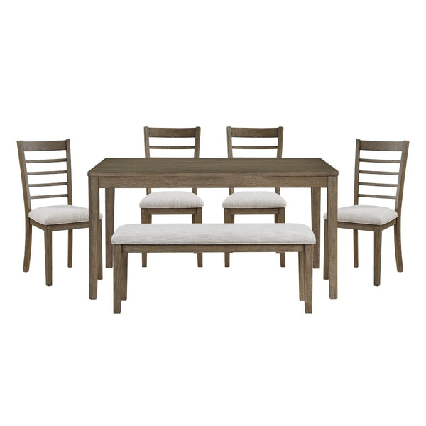 English Elm Stylish 6-Piece Light Brown Dining Table Set With Comfortable Upholstered Chairs & Versatile Bench B011P372218-GIGA