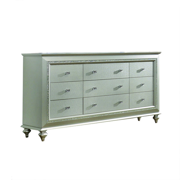 English Elm Kaitlyn Elegant Dresser with 9 Felt-Lined Drawers, Crystal Trim, Embossed Texture & Bun Legs Champagne 70 L x 21 W x 39 H B2726P261865