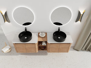 English Elm 72'' Wall-Mounted Bathroom Vanity With Elegant Ceramic Sink, Soft-Close Doors & Ample Storage Space W999S00417