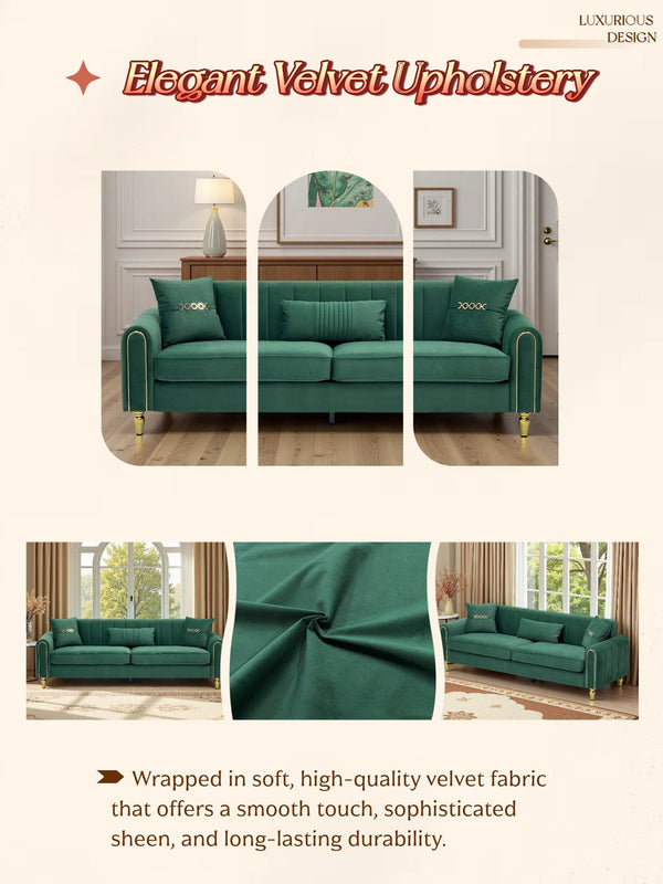 English Elm FX-P11-GR Contemporary 87.4" Upholstered 3-Seater Sofa with Pocket Springs, Plush Fabric & Pillows W576P360571