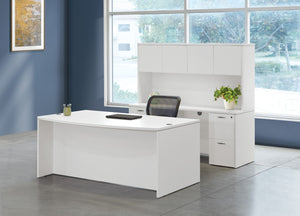 OSP Home Furnishings Napa Executive Workstation with Overhead Storage Wire Management and Locking Pedestal White NAPWHT-TYP11