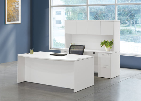 OSP Home Furnishings Napa Executive Workstation with Overhead Storage Wire Management and Locking Pedestal White NAPWHT-TYP11