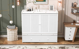 English Elm Full Size Wall Murphy Bed Cabinet with Storage Drawer and Built-in Usb Charging White N708P205903K