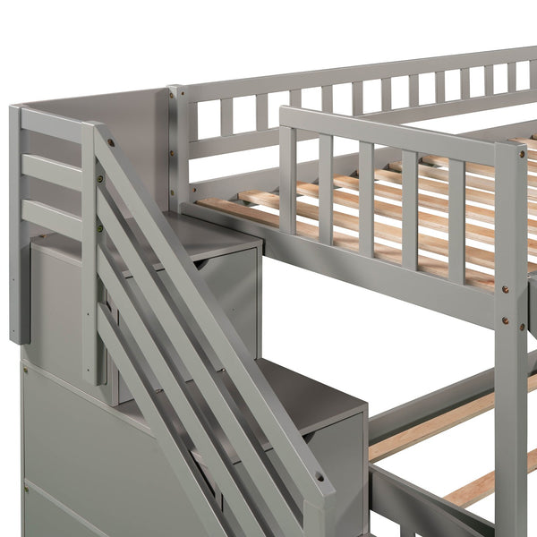 English Elm Stairway Twin Bunk Bed with Slide Storage Drawers and Safe Staircase for Kids LT200156AAE