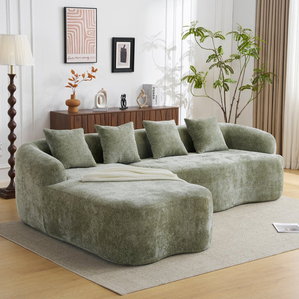 English Elm Full L-Shape Sectional Sofa with Curved Chaise, Modular Chenille Couch, High-Density Comfort for Apartment Living Green W3612S00003