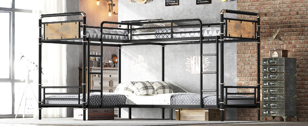 English Elm Quad Bunk Bed Heavy Duty Metal Frame Sleeps Four Kids Convertible Twin Modular W2580S00063