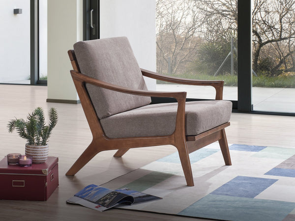 English Elm Lide Light Brown Fabric Accent Chair with Brown Wood Frame, Removable Cushion & 220lb Capacity B2726S00385