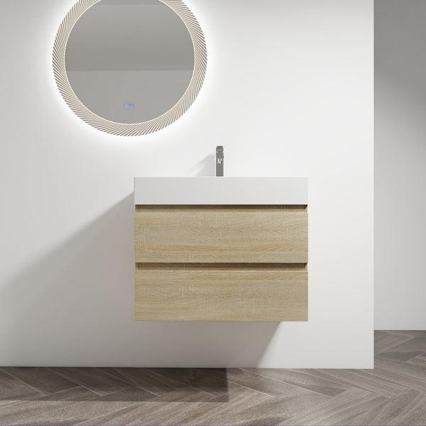 English Elm 30" Wall-Mounted Bathroom Vanity With Modern Resin Sink, Soft-Close Drawers, And Eco-Friendly Design W999S00197