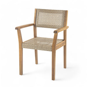 English Elm Christopher Knight Home® - Amaris Acacia Outdoor Dining Chairs Set of 2 with Teak Finish & Wicker Accents, Weather‑Resistant Comfort N775P237216T