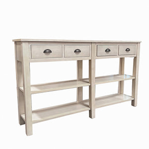 English Elm Galileo Cream Finish Console Table with 4 Drawers, 4 Open Shelves, Durable Wood/MDF Top, Modern Elegance B2726P256369