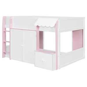 English Elm Twin House Loft Bed with Pull Out Rolling Desk Stair Drawers and Cabinet Storage N820S00074H