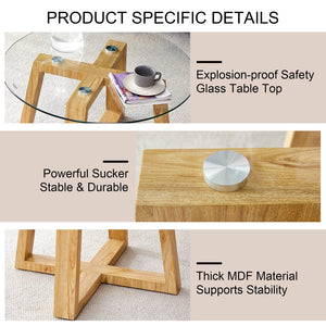 English Elm Modern wood-color MDF circular coffee table with tempered glass top, easy assembly, versatile style W1151P146796