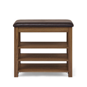 English Elm A Height-Adjustable Shoe-Changing Bench With Storage, Plush Seat, Natural Rubberwood, Warm Brown Finish W487P289976