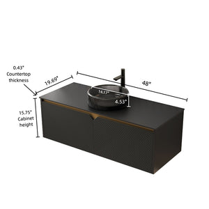 English Elm Ruben 48" Modern Wall-Mounted Bathroom Vanity With Transparent Glass Basin & Stylish Black Top W2615S00325-GIGA