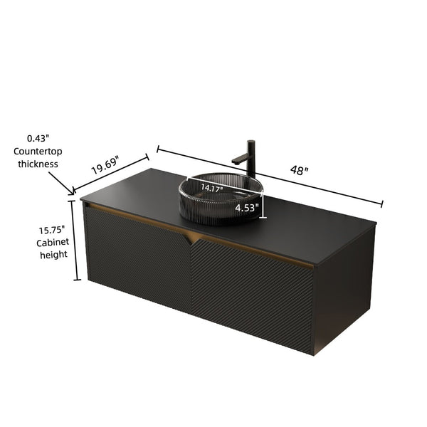 English Elm Ruben 48" Modern Wall-Mounted Bathroom Vanity With Transparent Glass Basin & Stylish Black Top W2615S00325-GIGA