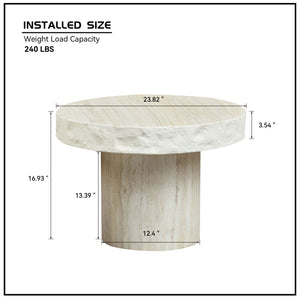 English Elm 23.82 Inch Round Fiberglass Coffee Table Sculptural Stone Texture for Modern Living Rooms W876P450500