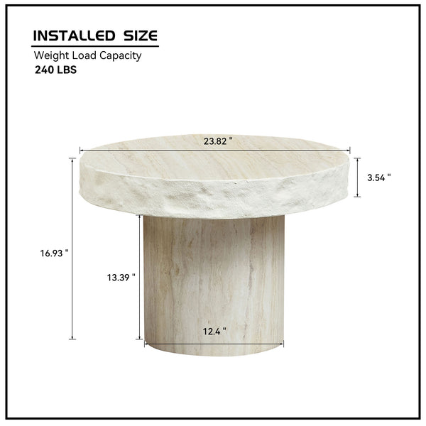 English Elm 23.82 Inch Round Fiberglass Coffee Table Sculptural Stone Texture for Modern Living Rooms W876P450500
