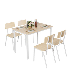 English Elm 5-Piece Modern Dining Set for Small Spaces — 43.3" MDF Top Table with Metal Frame and 4 Chairs, Easy Clean Oak W578133460