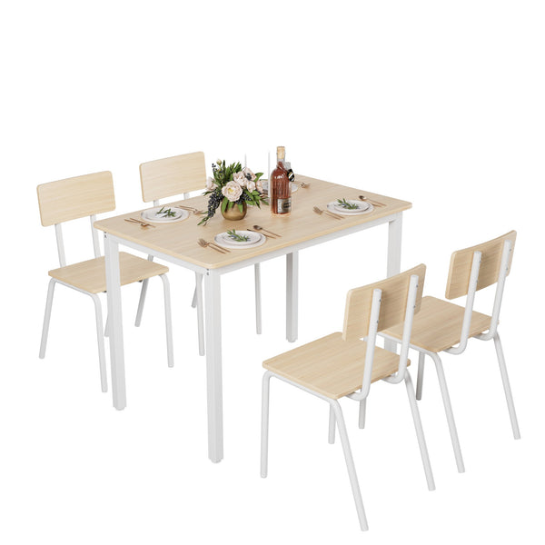 English Elm 5-Piece Modern Dining Set for Small Spaces — 43.3" MDF Top Table with Metal Frame and 4 Chairs, Easy Clean Oak W578133460