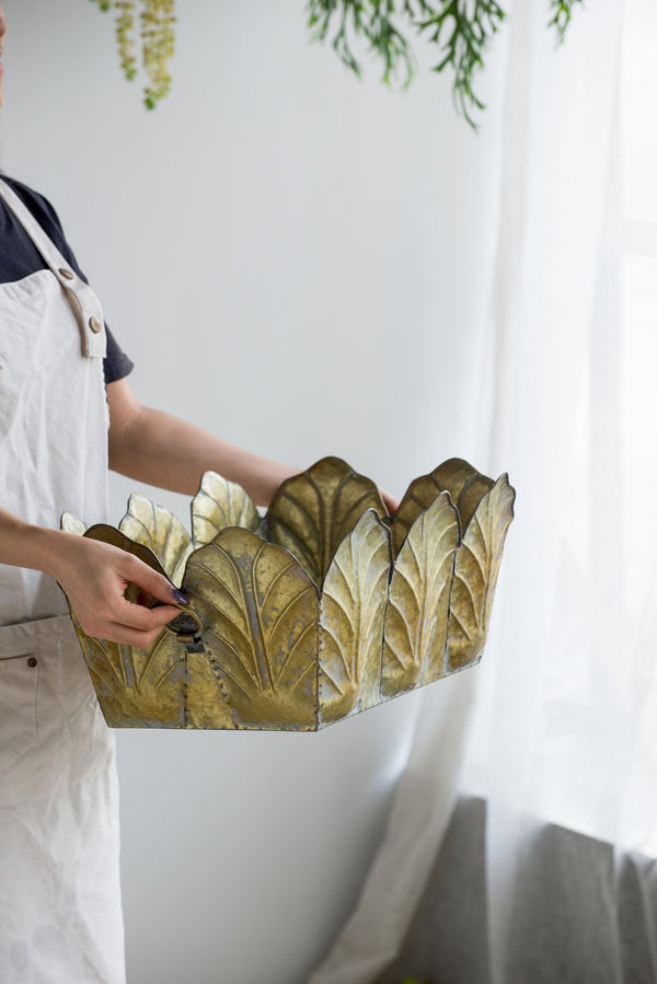 English Elm Set of 3 Zinc Planters with Aged Golden Patina for Rustic Farmhouse Indoor Decor W2078P499528