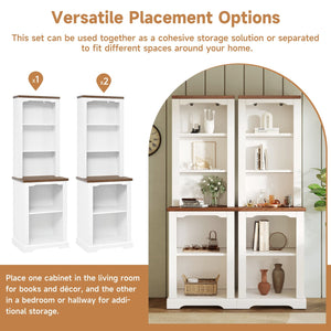 English Elm On-trend Two Piece Walnut Veneer Freestanding Bookcase Set with Curved Sculptural White N721P394507K