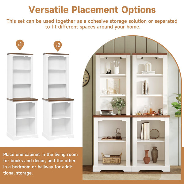 English Elm On-trend Two Piece Walnut Veneer Freestanding Bookcase Set with Curved Sculptural White N721P394507K