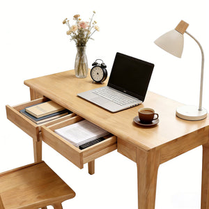 English Elm Solid Wood Mid-century Writing Desk with Two Drawers for Home Office or Bedroom W3204P445617