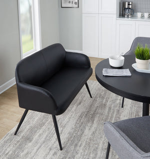 English Elm High Back Faux Leather Two Seat Bench with Matte Steel Frame for Entryway or Bedroom B202P471365