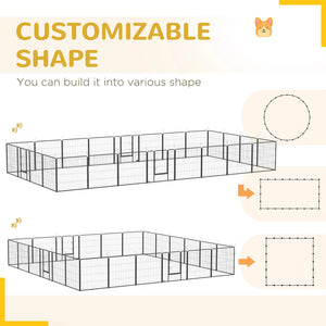 English Elm 220.5" Modular Steel Dog Playpen 24 Panels Lockable Doors Indoor Outdoor Pet Fence T3971S00064