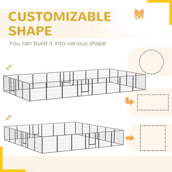 English Elm 220.5" Modular Steel Dog Playpen 24 Panels Lockable Doors Indoor Outdoor Pet Fence T3971S00064