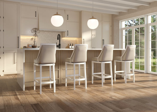 English Elm Swivel Counter Height Barstool Tall Back Faux Leather Seat Modern Kitchen Island Chair B2751P436458