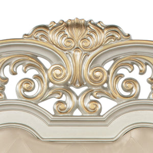English Elm Lyon Tufted Faux Leather King Bed with Carved Finials in a Champagne Glam Frame B078S00601