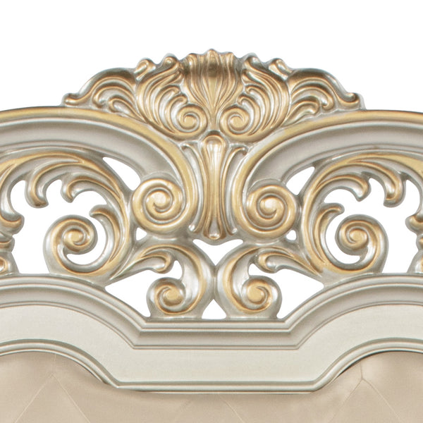 English Elm Lyon Tufted Faux Leather King Bed with Carved Finials in a Champagne Glam Frame B078S00601
