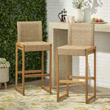 Christopher Knight Home® Set of 2 Elon Outdoor Wicker Barstools - Light Multi-Brown/Teak