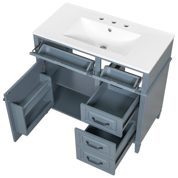 English Elm 36-Inch Modern Bathroom Vanity With Ceramic Sink Top, Storage Drawers, And Stylish Blue Gray Finish N725P350849E