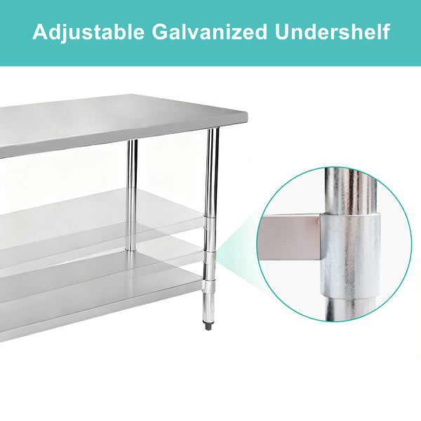 English Elm 24" X 48" Nsf Certified Stainless Steel Prep Table with Undershelf for Kitchens W3629P365472