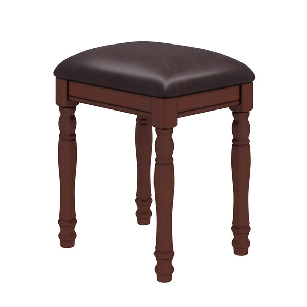 English Elm Vanity Vintage Wooden Makeup Desk with 180° Adjustable Mirror, 5 Velvet‑Lined Drawers & Cushioned Stool Walnut 52.7 L x 22.5 W x 11 H N733P305139D