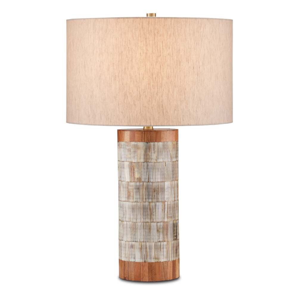 Hyson Table Lamp - Contemporary Brown Design with Natural Horn, Wood, and Elegant Brass Finish