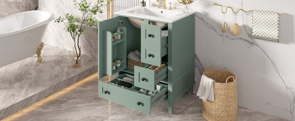 English Elm 24-inch Matte Bathroom Vanity Rubberwood Cabinet with Ceramic Sink and Soft-close Drawers Light Green N729P377516F