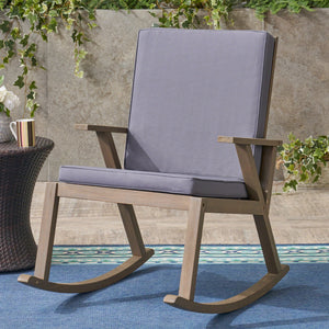 English Elm Champlain Outdoor Acacia Wood Rocking Chair with Cross-back Design and Cushions 62685.00GRY
