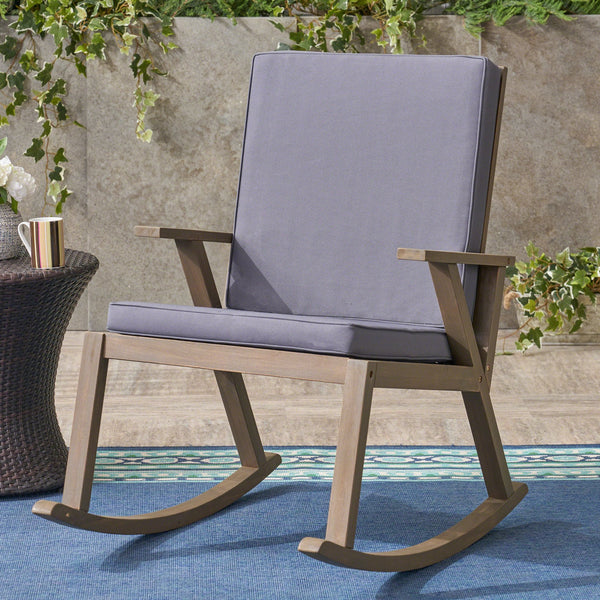 English Elm Champlain Outdoor Acacia Wood Rocking Chair with Cross-back Design and Cushions 62685.00GRY