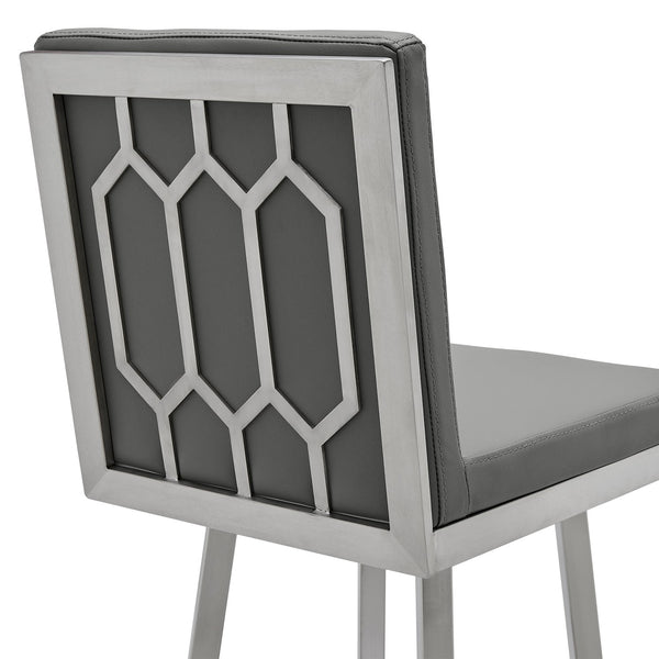 English Elm Alure 30" Swivel Barstool In Gray Faux Leather & Brushed Stainless Steel - Stylish Comfort For Any Space B2736P268555