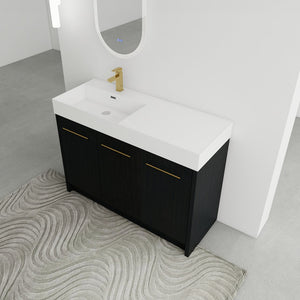 English Elm 48 Inch Freestanding Bathroom Vanity With Integrated Resin Sink & Soft-Close Doors For Storage Solutions W999S00264