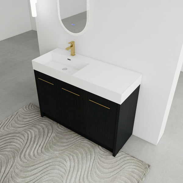 English Elm 48 Inch Freestanding Bathroom Vanity With Integrated Resin Sink & Soft-Close Doors For Storage Solutions W999S00264