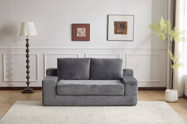 English Elm Loveseat Corduroy Bean Bag Sofa Bed with Memory Foam, Reversible Cushions, Plush Bolsters, No Assembly Required DARK GREY W3723P346938