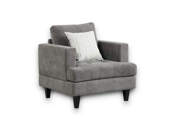 English Elm Capri Barrel Accent Chair in Gray Chenille with Pocket Coil Support and Throw Pillow B2749P413370