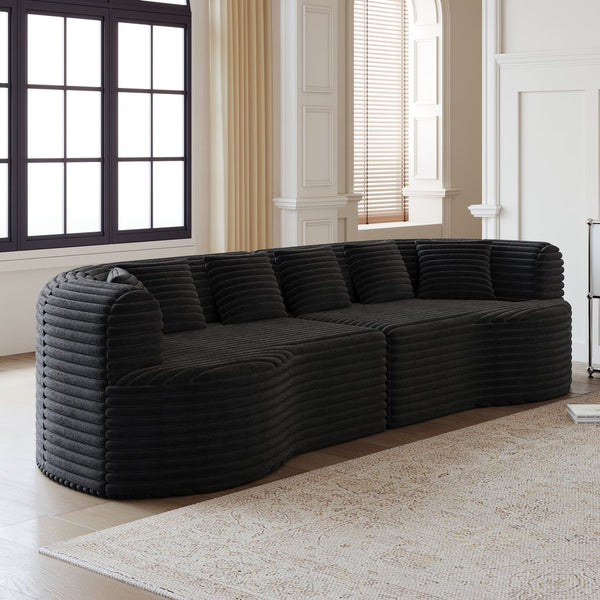 English Elm Curved Chenille Sectional Sofa Oversized Four Seat Cloud Foam Living Room Lounge W3505P355588
